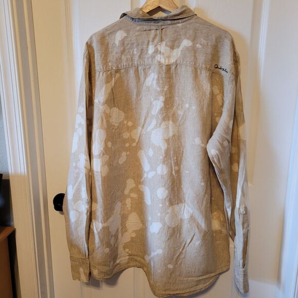 Quiksilver Shirt Mens XXL Tan Linen Tie Dye Bleached Y2K Long Sleeve Beach - Picture 5 of 13